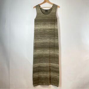 Massimo Dutti Olive Green Striped Cotton Knit Slits Sleeveless Long Dress Size M